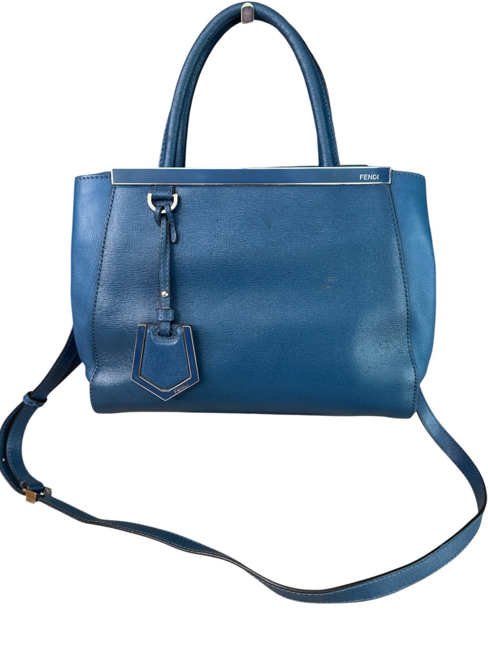 Fendi Teal-Blue Leather Satchel with Top Handles